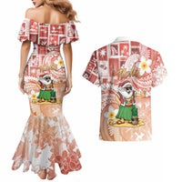 Hawaii Mele Kalikimaka Couples Matching Mermaid Dress and Hawaiian Shirt Hula Santa Retro Style Red LT05 - Polynesian Pride