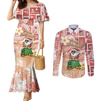 Hawaii Mele Kalikimaka Couples Matching Mermaid Dress and Long Sleeve Button Shirt Hula Santa Retro Style Red LT05 Red - Polynesian Pride