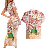 Hawaii Mele Kalikimaka Couples Matching Short Sleeve Bodycon Dress and Hawaiian Shirt Hula Santa Retro Style Red LT05 - Polynesian Pride