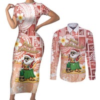 Hawaii Mele Kalikimaka Couples Matching Short Sleeve Bodycon Dress and Long Sleeve Button Shirt Hula Santa Retro Style Red LT05 Red - Polynesian Pride