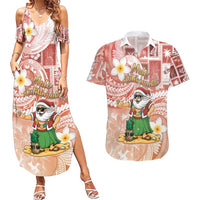 Hawaii Mele Kalikimaka Couples Matching Summer Maxi Dress and Hawaiian Shirt Hula Santa Retro Style Red LT05 Red - Polynesian Pride