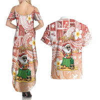 Hawaii Mele Kalikimaka Couples Matching Summer Maxi Dress and Hawaiian Shirt Hula Santa Retro Style Red LT05 - Polynesian Pride