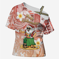Hawaii Mele Kalikimaka Cross Shoulder Shirt Hula Santa Retro Style Red LT05 Female Red - Polynesian Pride