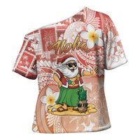 Hawaii Mele Kalikimaka Cross Shoulder Shirt Hula Santa Retro Style Red LT05 - Polynesian Pride