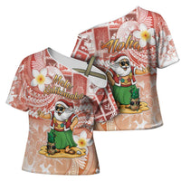 Hawaii Mele Kalikimaka Cross Shoulder Shirt Hula Santa Retro Style Red LT05 - Polynesian Pride