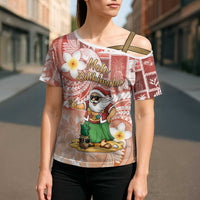 Hawaii Mele Kalikimaka Cross Shoulder Shirt Hula Santa Retro Style Red LT05 - Polynesian Pride
