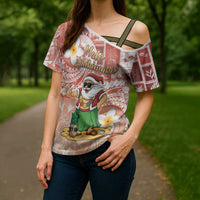 Hawaii Mele Kalikimaka Cross Shoulder Shirt Hula Santa Retro Style Red LT05 - Polynesian Pride