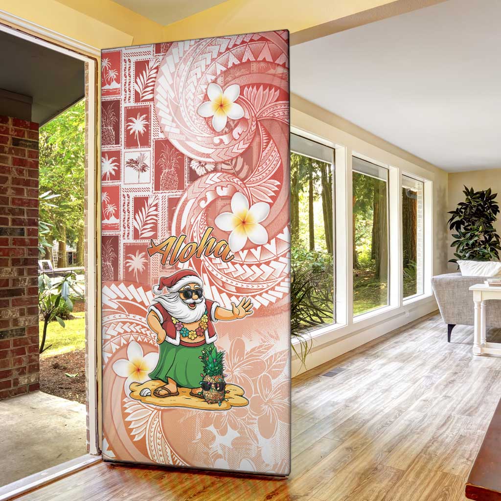 Hawaii Mele Kalikimaka Door Cover Hula Santa Retro Style Red - Polynesian Pride