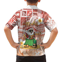 Hawaii Mele Kalikimaka Family Matching Long Sleeve Bodycon Dress and Hawaiian Shirt Hula Santa Retro Style Red LT05 - Polynesian Pride