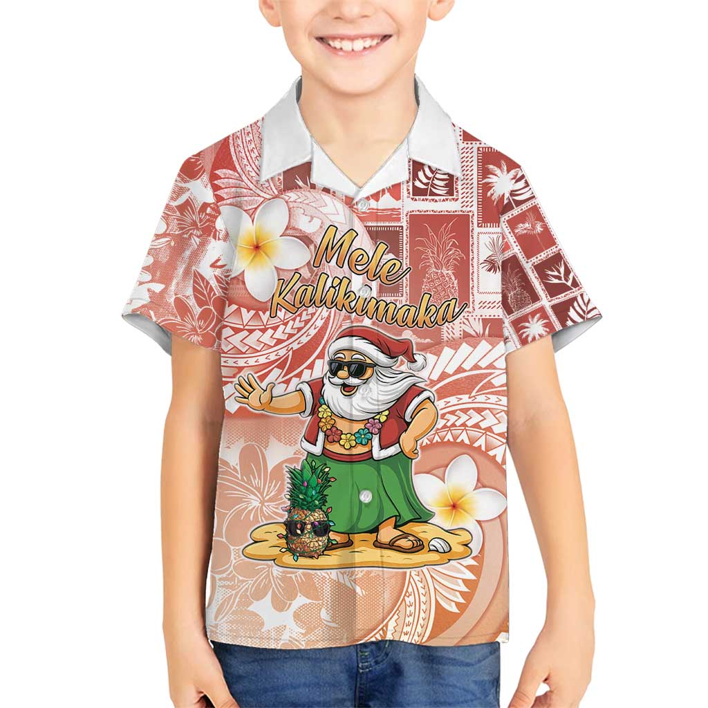 Hawaii Mele Kalikimaka Family Matching Long Sleeve Bodycon Dress and Hawaiian Shirt Hula Santa Retro Style Red LT05 Son's Shirt Red - Polynesian Pride