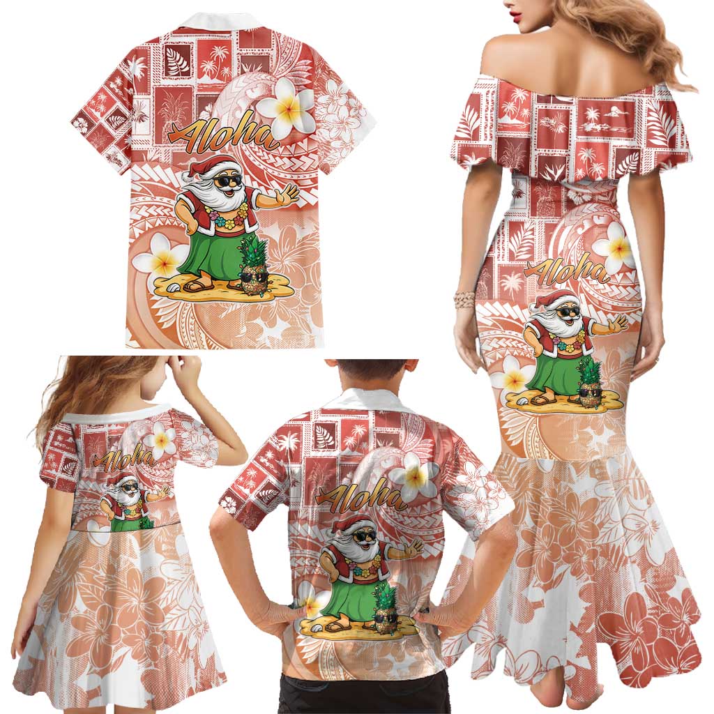 Hawaii Mele Kalikimaka Family Matching Mermaid Dress and Hawaiian Shirt Hula Santa Retro Style Red LT05 - Polynesian Pride