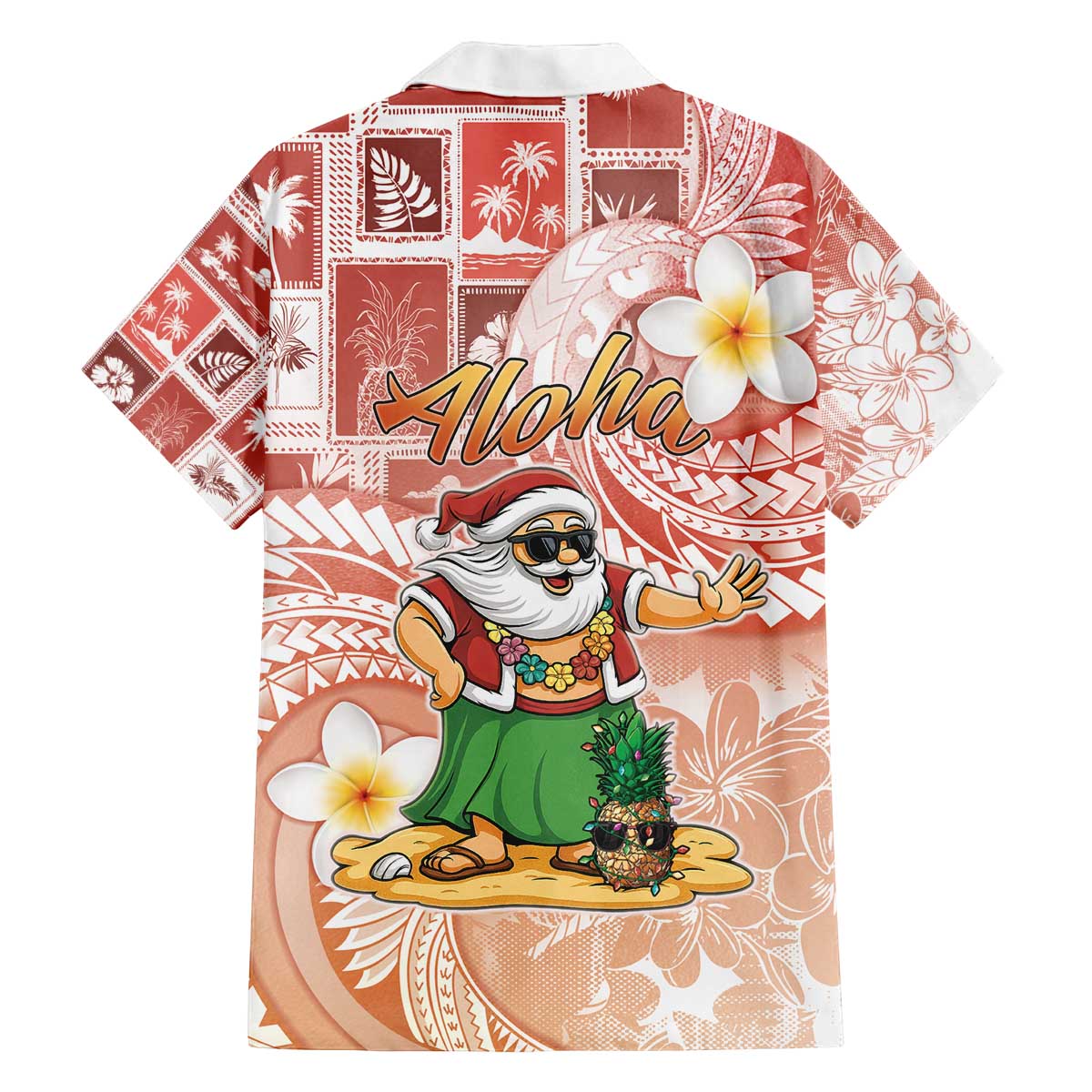 Hawaii Mele Kalikimaka Family Matching Off The Shoulder Long Sleeve Dress and Hawaiian Shirt Hula Santa Retro Style Red LT05 - Polynesian Pride