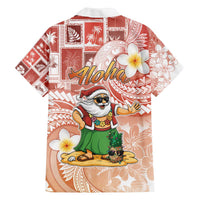 Hawaii Mele Kalikimaka Family Matching Off The Shoulder Long Sleeve Dress and Hawaiian Shirt Hula Santa Retro Style Red LT05 - Polynesian Pride