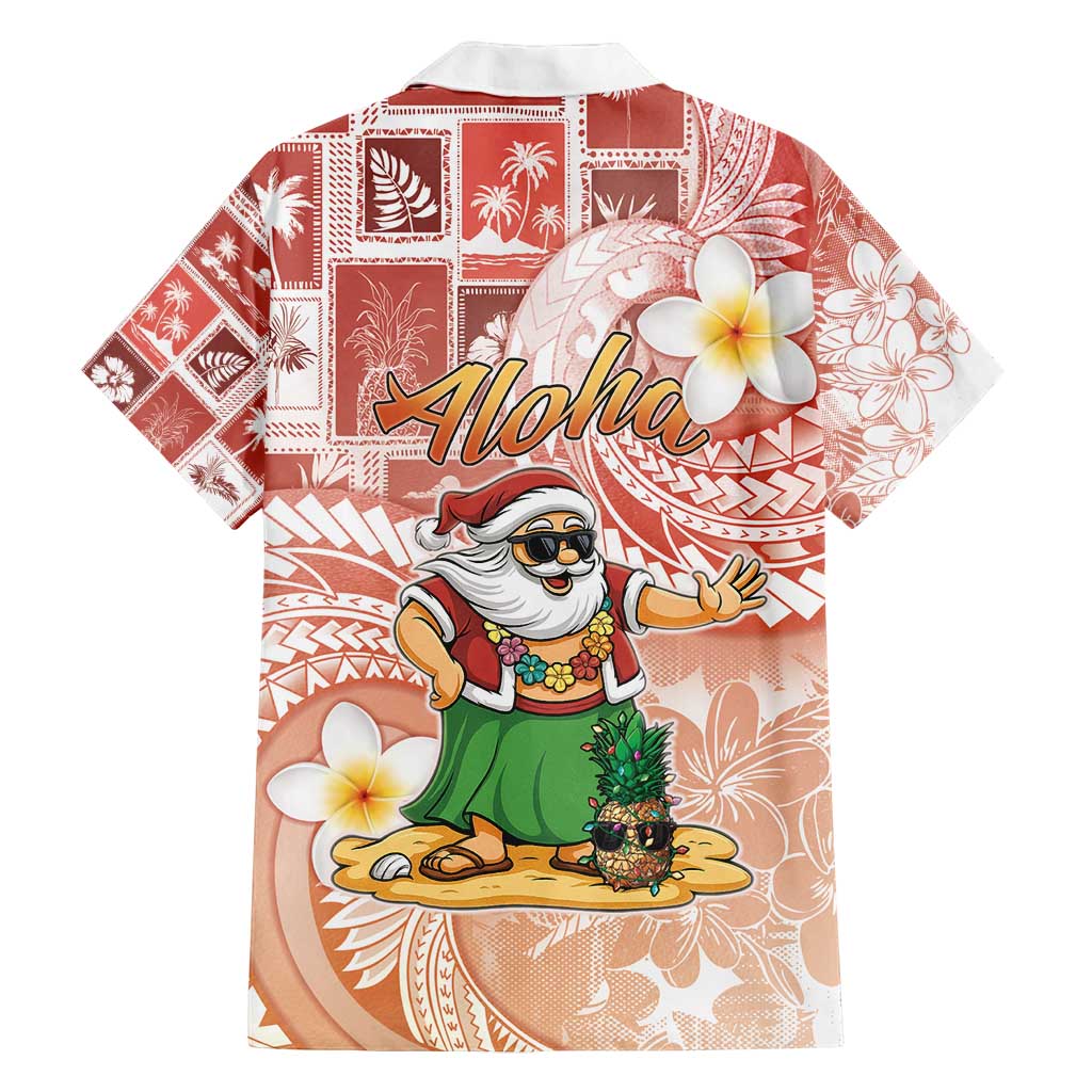 Hawaii Mele Kalikimaka Family Matching Off Shoulder Maxi Dress and Hawaiian Shirt Hula Santa Retro Style Red LT05 - Polynesian Pride