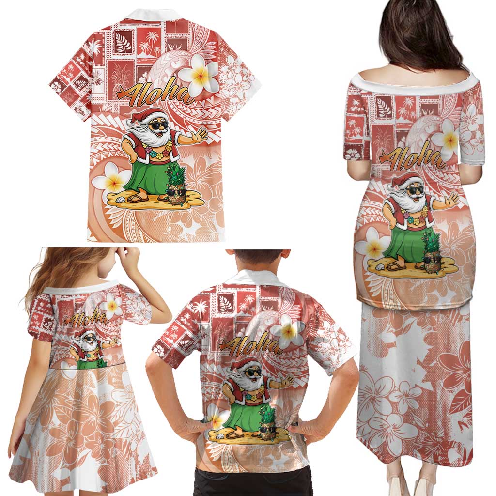 Hawaii Mele Kalikimaka Family Matching Puletasi and Hawaiian Shirt Hula Santa Retro Style Red LT05 - Polynesian Pride