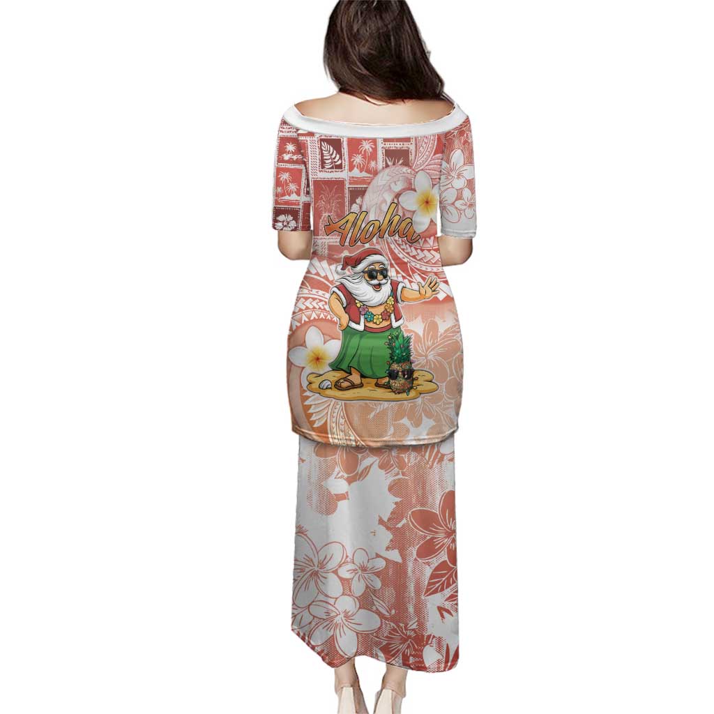 Hawaii Mele Kalikimaka Family Matching Puletasi and Hawaiian Shirt Hula Santa Retro Style Red LT05 - Polynesian Pride