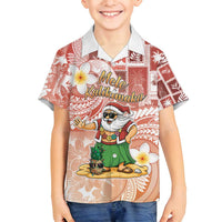 Hawaii Mele Kalikimaka Family Matching Puletasi and Hawaiian Shirt Hula Santa Retro Style Red LT05 Son's Shirt Red - Polynesian Pride