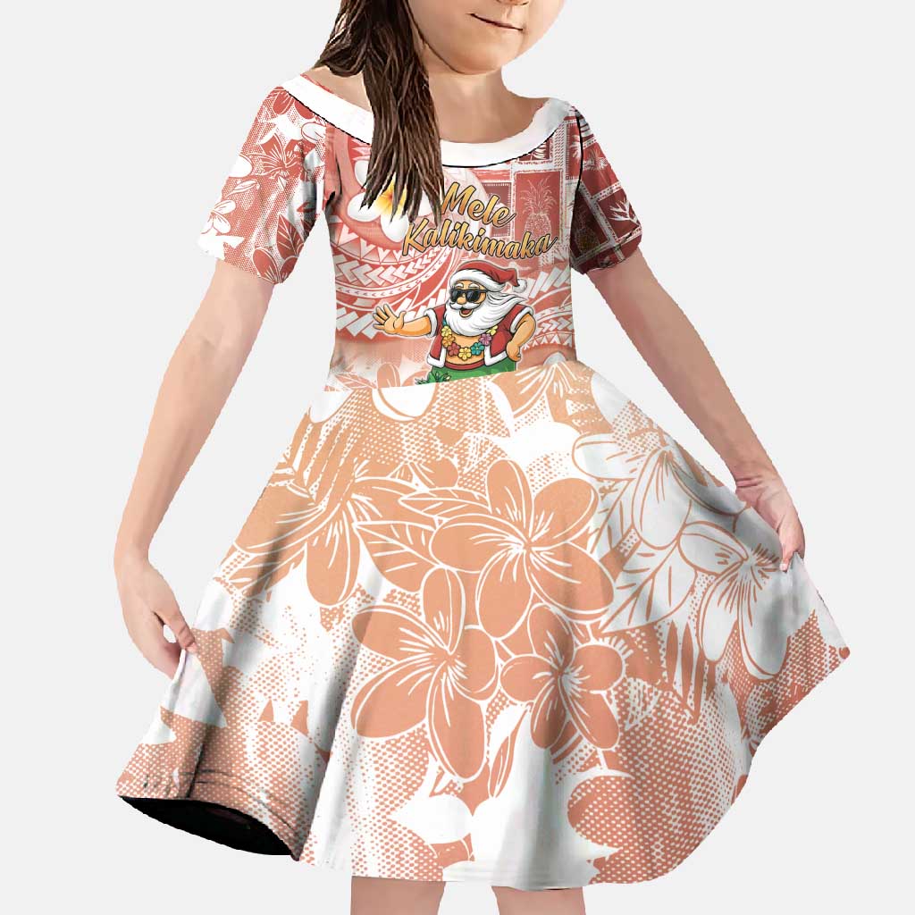 Hawaii Mele Kalikimaka Family Matching Summer Maxi Dress and Hawaiian Shirt Hula Santa Retro Style Red LT05 Daughter's Dress Red - Polynesian Pride