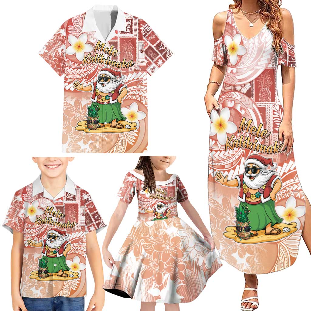 Hawaii Mele Kalikimaka Family Matching Summer Maxi Dress and Hawaiian Shirt Hula Santa Retro Style Red LT05 - Polynesian Pride