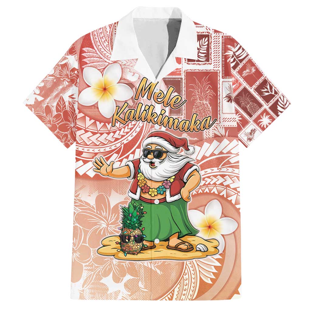 Hawaii Mele Kalikimaka Family Matching Summer Maxi Dress and Hawaiian Shirt Hula Santa Retro Style Red LT05 Dad's Shirt - Short Sleeve Red - Polynesian Pride