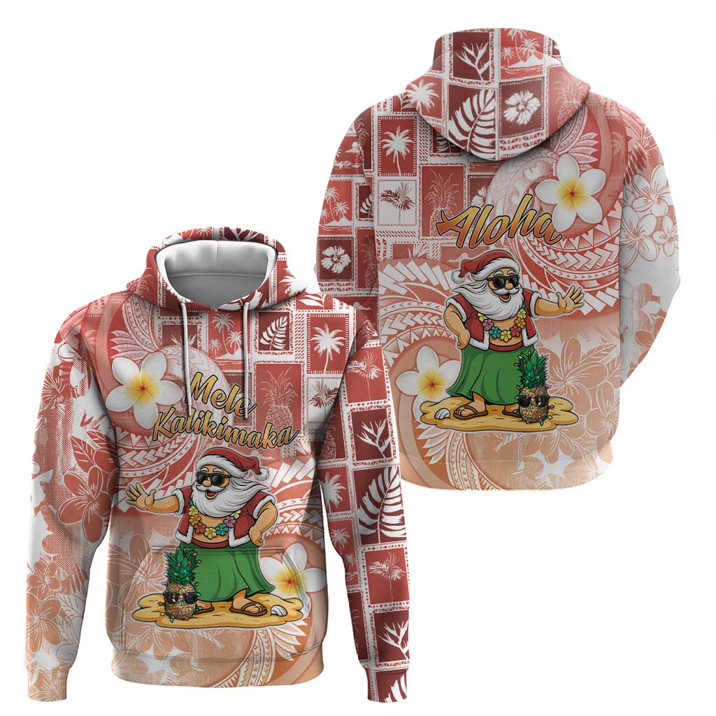 Hawaii Mele Kalikimaka Hoodie Hula Santa Retro Style Red - Polynesian Pride