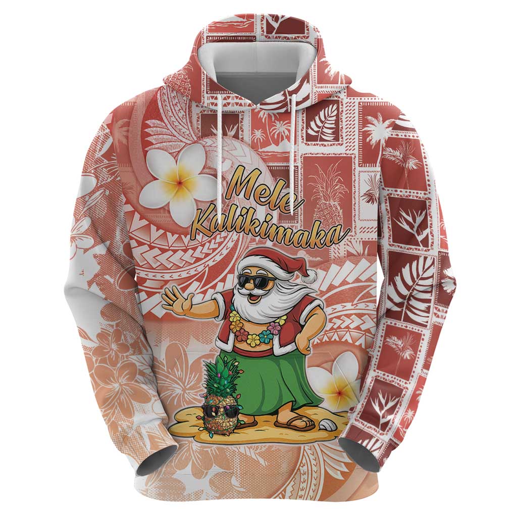 Hawaii Mele Kalikimaka Hoodie Hula Santa Retro Style Red - Polynesian Pride
