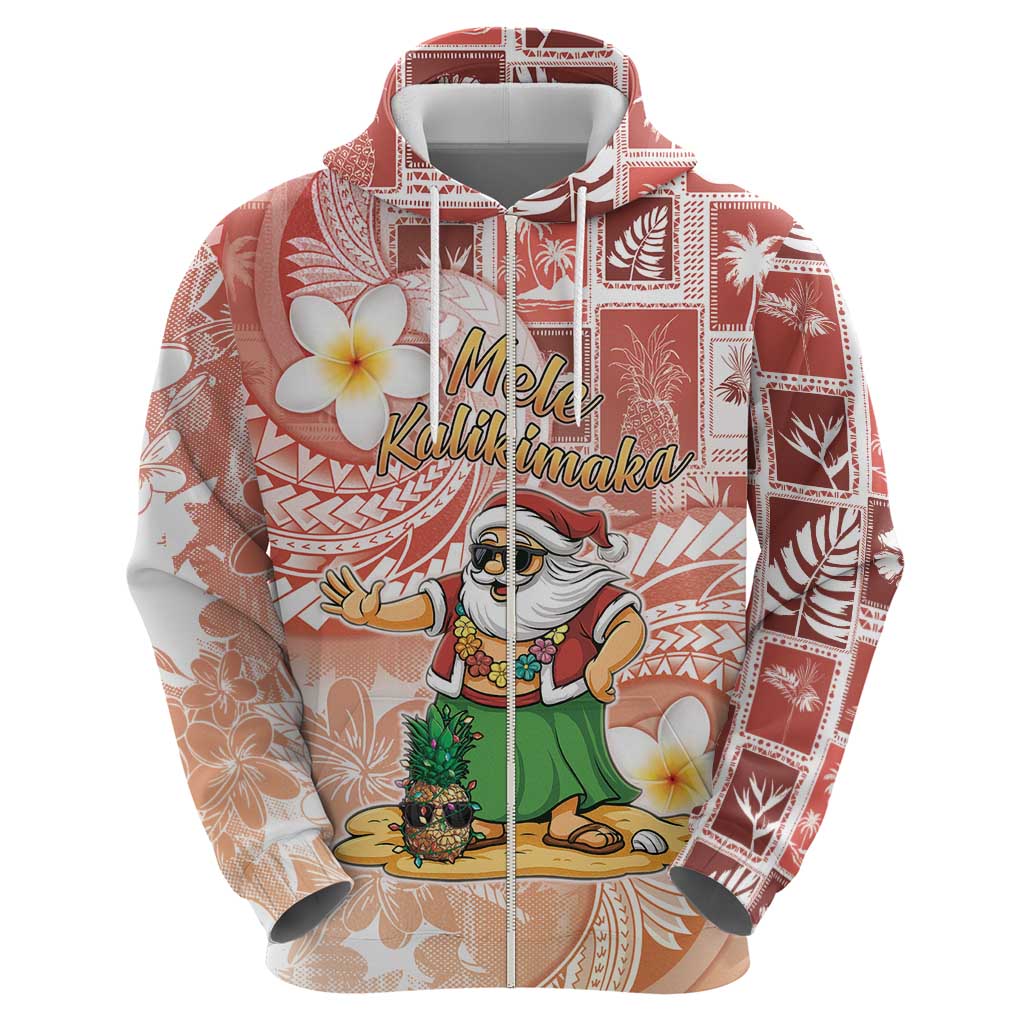 Hawaii Mele Kalikimaka Hoodie Hula Santa Retro Style Red - Polynesian Pride