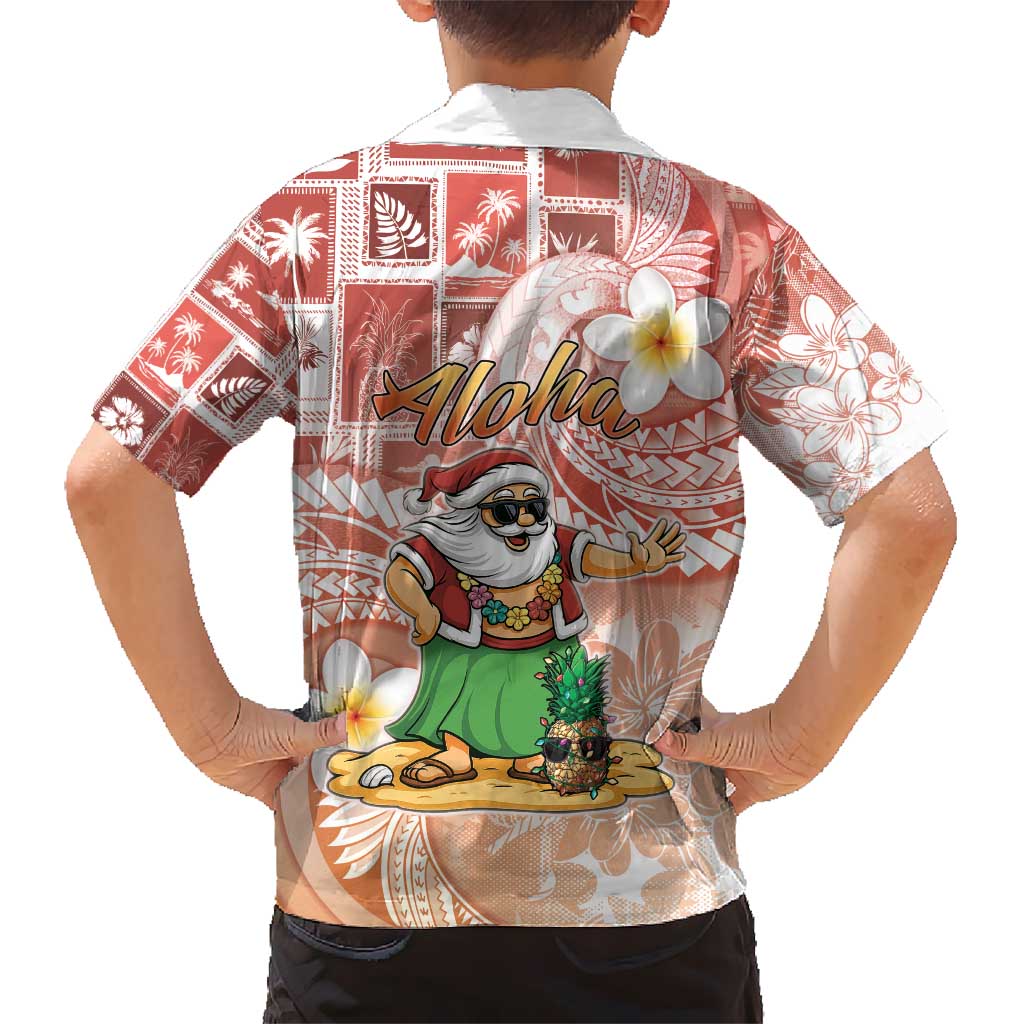 Hawaii Mele Kalikimaka Kid Hawaiian Shirt Hula Santa Retro Style Red - Polynesian Pride