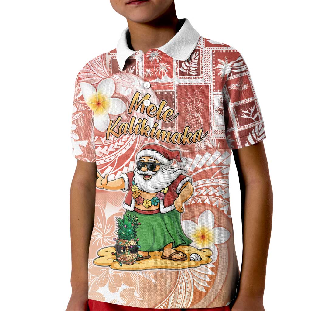 Hawaii Mele Kalikimaka Kid Polo Shirt Hula Santa Retro Style Red LT05 Kid Red - Polynesian Pride
