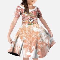 Hawaii Mele Kalikimaka Kid Short Sleeve Dress Hula Santa Retro Style Red - Polynesian Pride