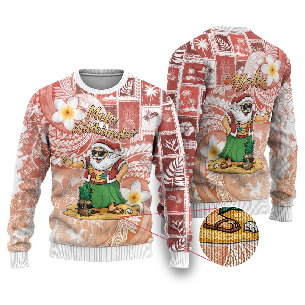 Hawaii Mele Kalikimaka Ugly Christmas Sweater Hula Santa Retro Style Red LT05 Red - Polynesian Pride
