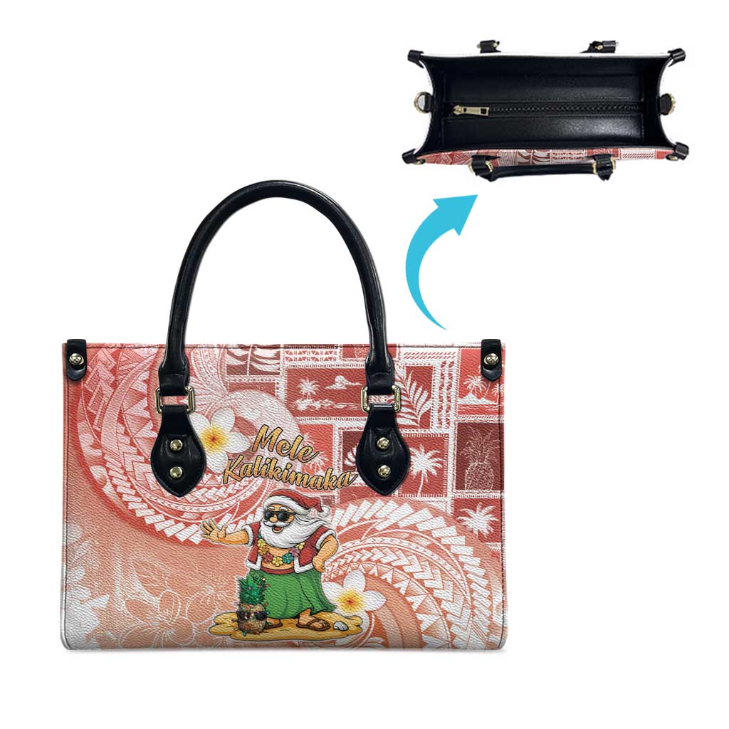 Hawaii Mele Kalikimaka Leather Bag Hula Santa Retro Style Red - Polynesian Pride