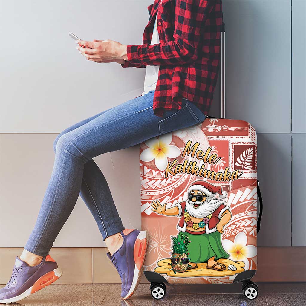 Hawaii Mele Kalikimaka Luggage Cover Hula Santa Retro Style Red - Polynesian Pride