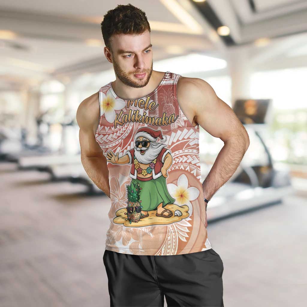Hawaii Mele Kalikimaka Men Tank Top Hula Santa Retro Style Red - Polynesian Pride