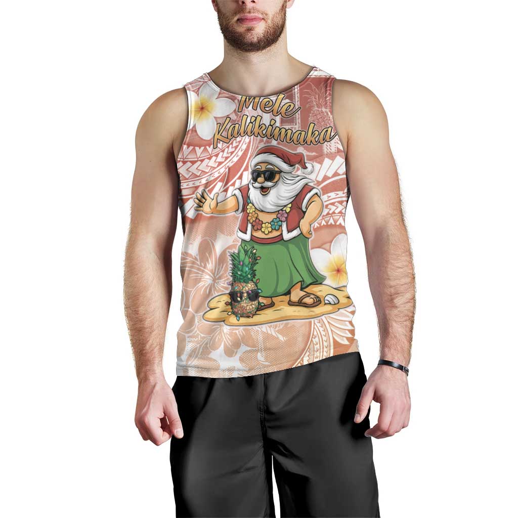 Hawaii Mele Kalikimaka Men Tank Top Hula Santa Retro Style Red - Polynesian Pride