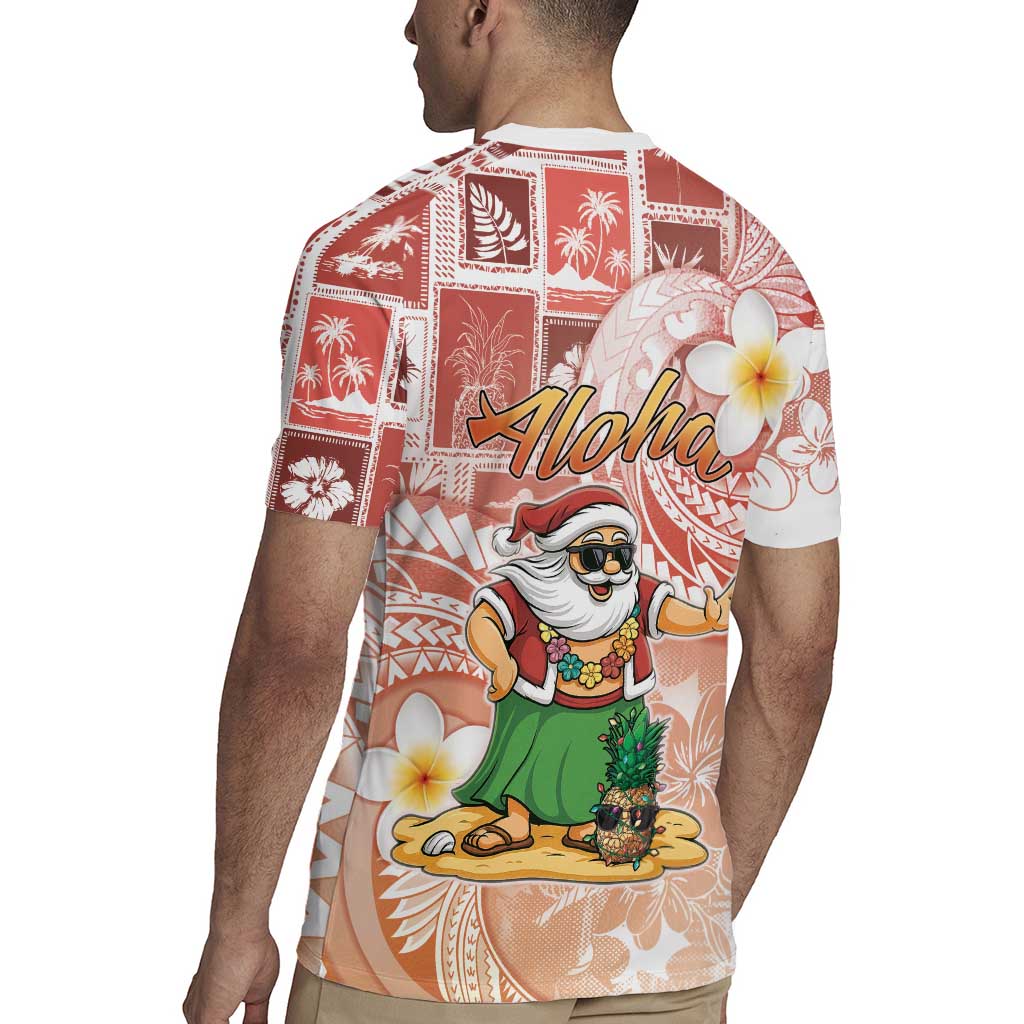 Hawaii Mele Kalikimaka Rugby Jersey Hula Santa Retro Style Red - Polynesian Pride