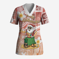 Hawaii Mele Kalikimaka Scrub Top Hula Santa Retro Style Red LT05 Adult Red - Polynesian Pride