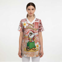 Hawaii Mele Kalikimaka Scrub Top Hula Santa Retro Style Red LT05 - Polynesian Pride