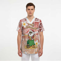 Hawaii Mele Kalikimaka Scrub Top Hula Santa Retro Style Red LT05 - Polynesian Pride