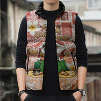 Hawaii Mele Kalikimaka Sleeveless Puffer Jacket Hula Santa Retro Style Red - Polynesian Pride