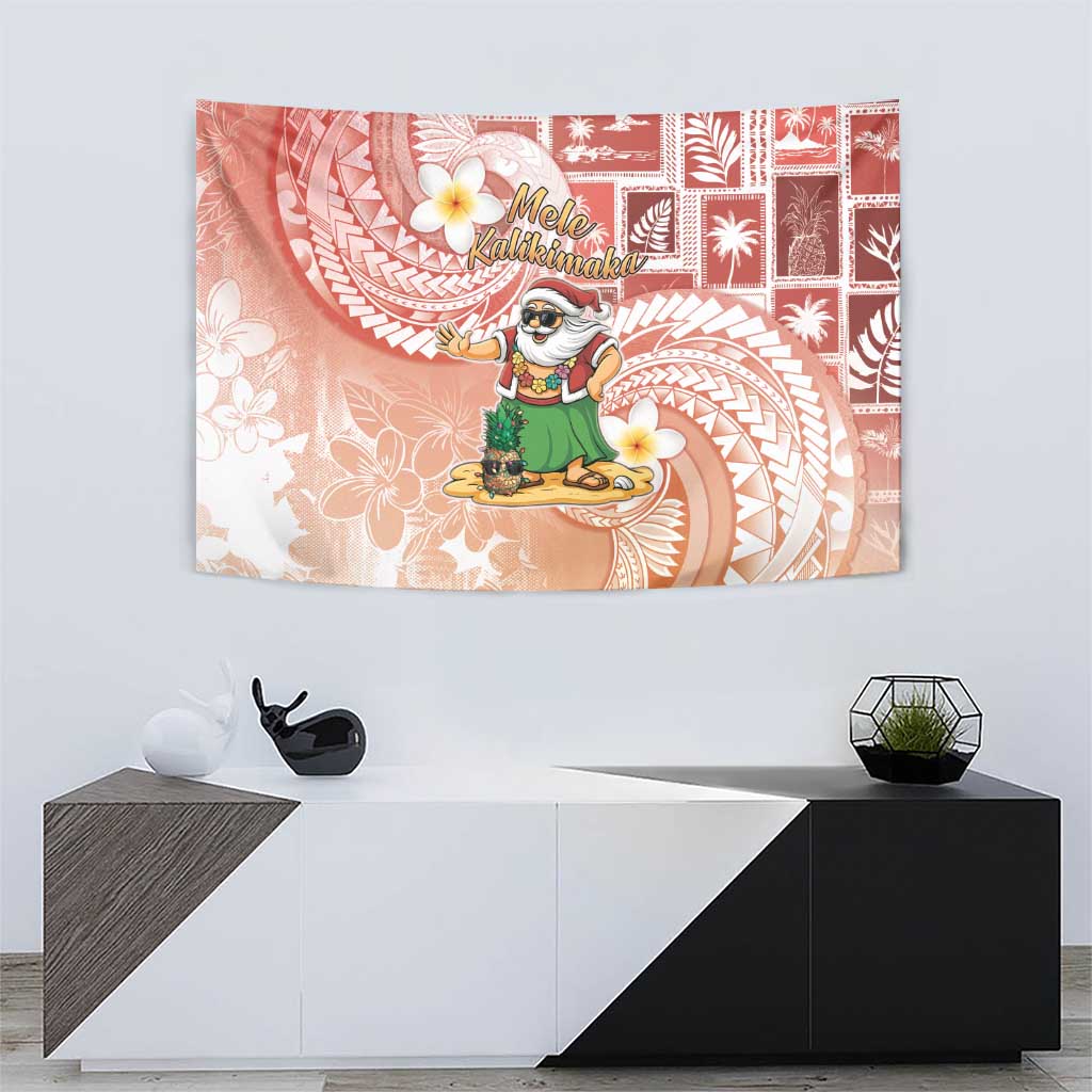 Hawaii Mele Kalikimaka Tapestry Hula Santa Retro Style Red - Polynesian Pride