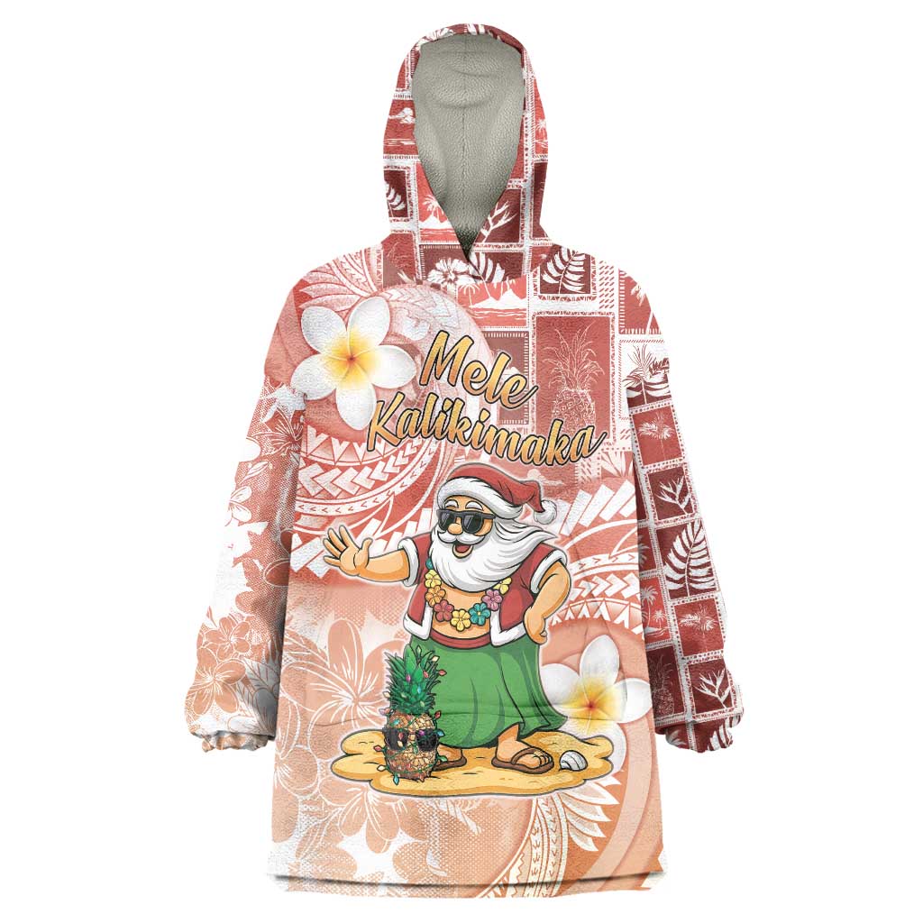Hawaii Mele Kalikimaka Wearable Blanket Hoodie Hula Santa Retro Style Red - Polynesian Pride