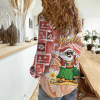 Hawaii Mele Kalikimaka Women Casual Shirt Hula Santa Retro Style Red - Polynesian Pride