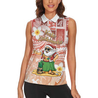 Hawaii Mele Kalikimaka Women Sleeveless Polo Shirt Hula Santa Retro Style Red LT05 - Polynesian Pride