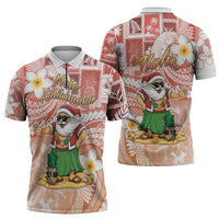 Hawaii Mele Kalikimaka Zipper Polo Shirt Hula Santa Retro Style Red - Polynesian Pride