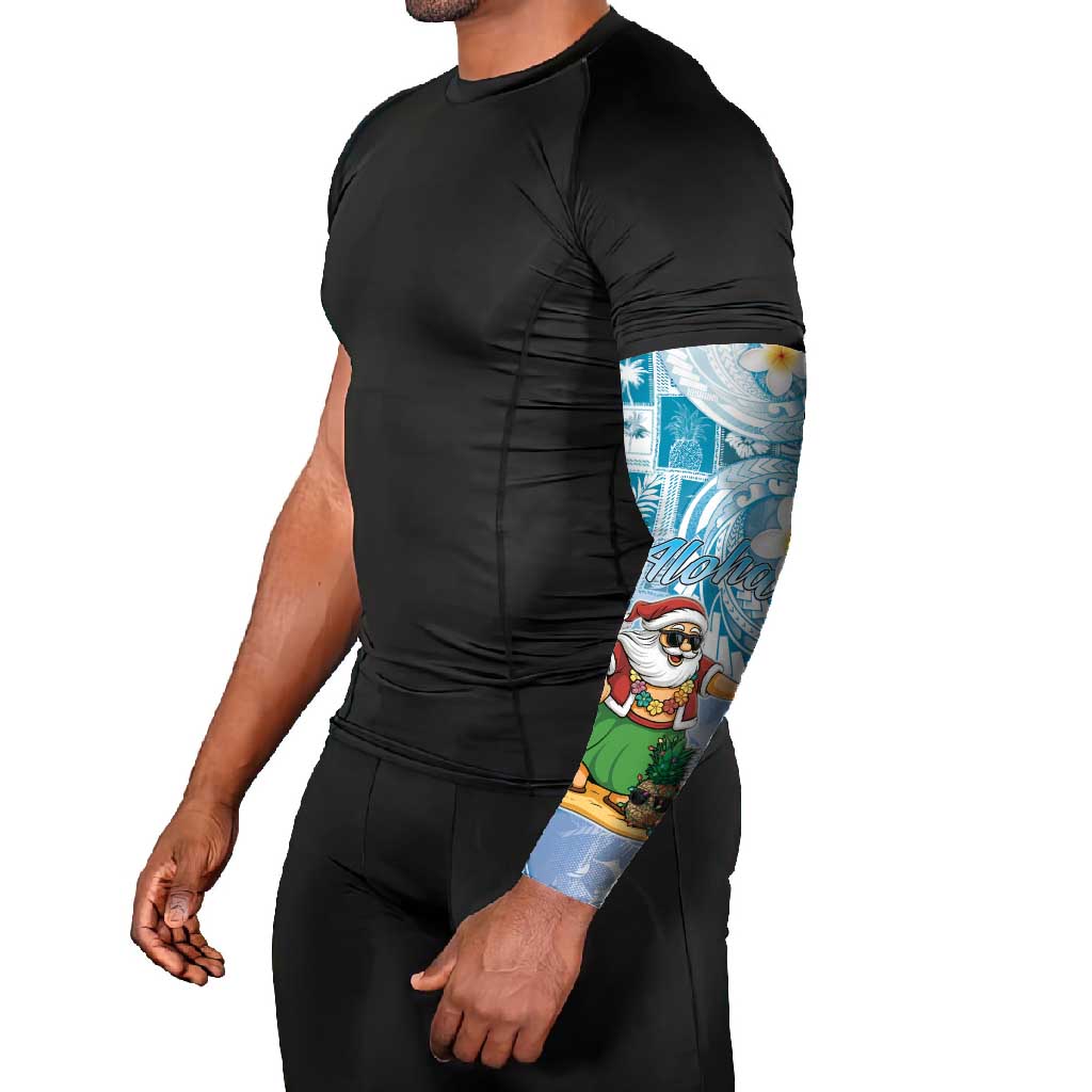 Hawaii Mele Kalikimaka Arm Sleeves Hula Santa Retro Style Blue - Polynesian Pride