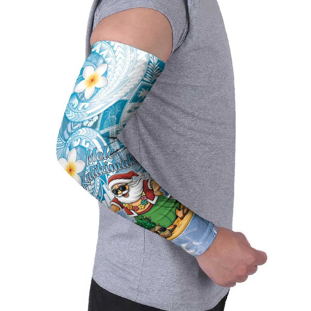 Hawaii Mele Kalikimaka Arm Sleeves Hula Santa Retro Style Blue - Polynesian Pride