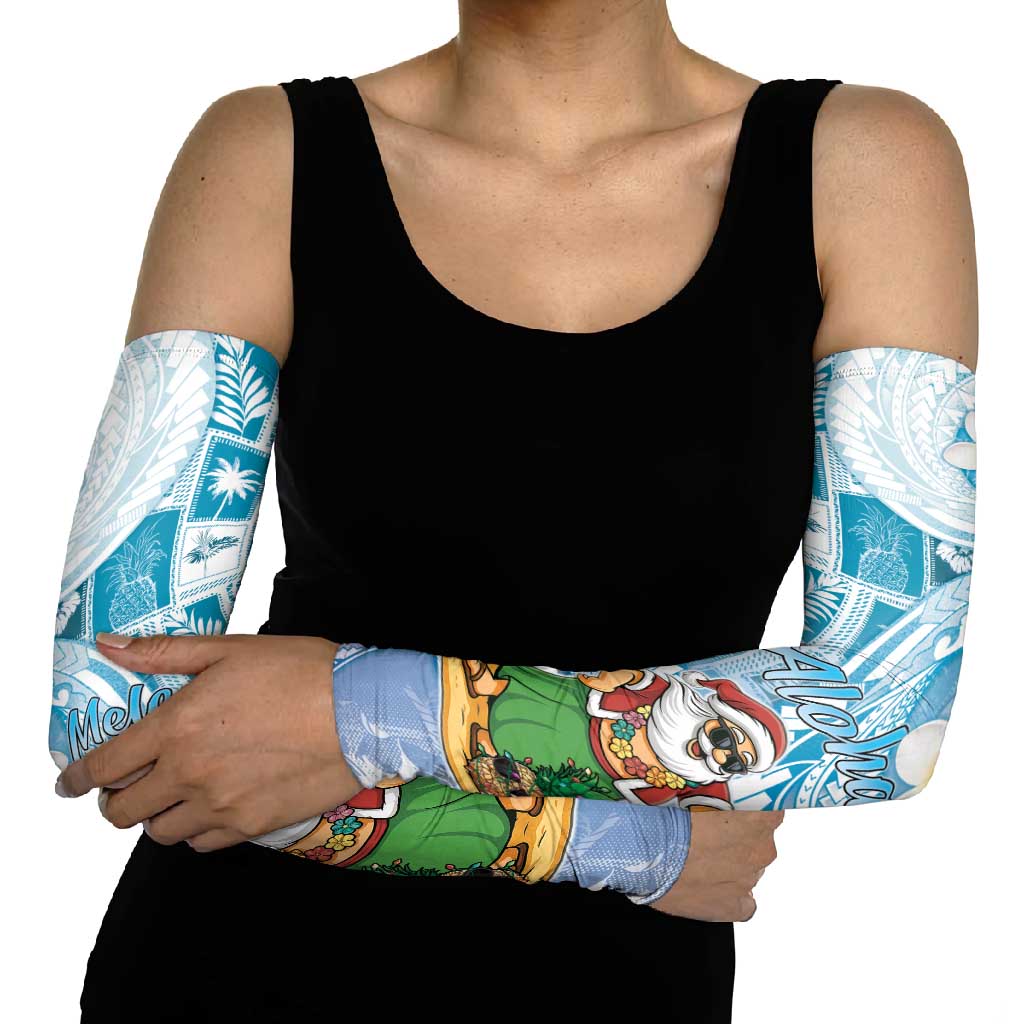 Hawaii Mele Kalikimaka Arm Sleeves Hula Santa Retro Style Blue - Polynesian Pride