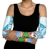 Hawaii Mele Kalikimaka Arm Sleeves Hula Santa Retro Style Blue - Polynesian Pride