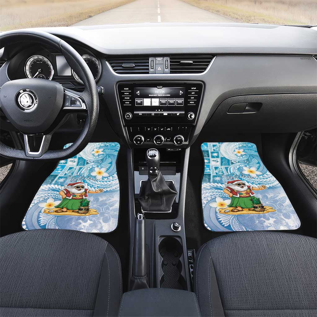 Hawaii Mele Kalikimaka Car Mats Hula Santa Retro Style Blue LT05 Set 2pcs - Front Blue - Polynesian Pride